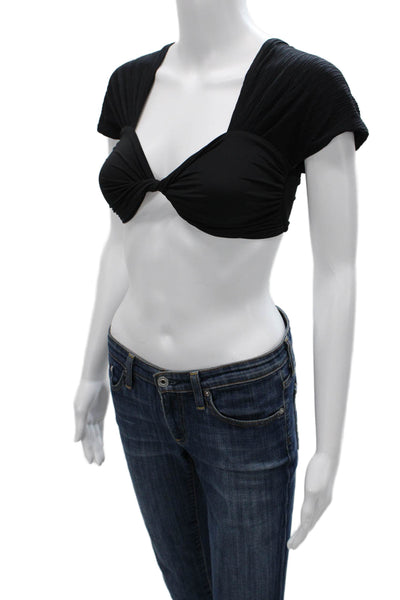 Nonchalant Label Womens Cropped Blouse Black Sweetheart Short Sleeve Size XS