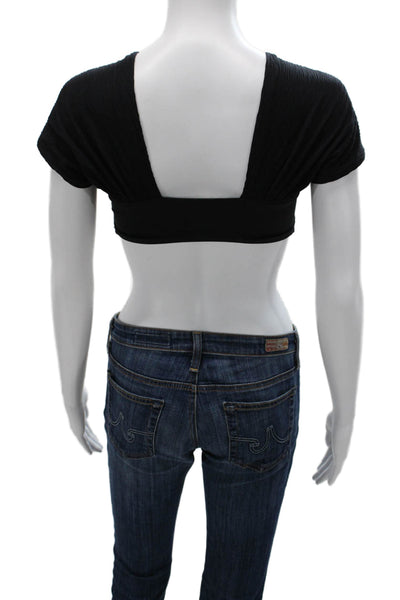 Nonchalant Label Womens Cropped Blouse Black Sweetheart Short Sleeve Size XS