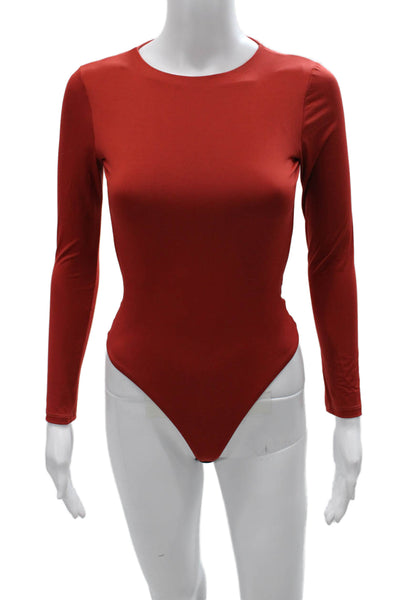 Nonchalant Label Women Bodysuit Red Nylon Round Neck Long Sleeve Size L