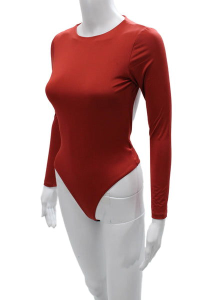 Nonchalant Label Women Bodysuit Red Nylon Round Neck Long Sleeve Size L