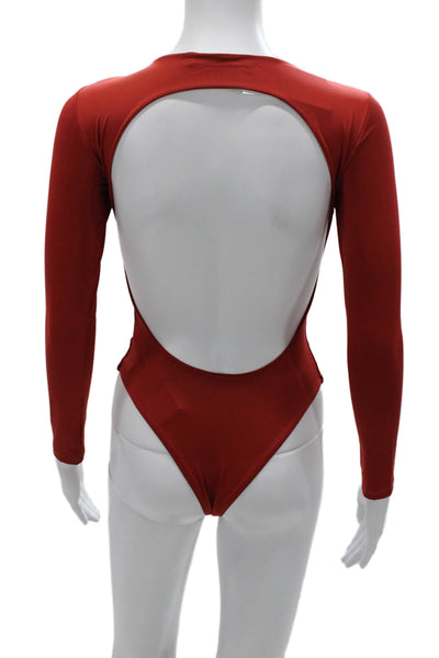 Nonchalant Label Women Bodysuit Red Nylon Round Neck Long Sleeve Size L