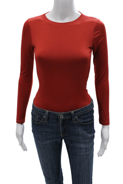 Nonchalant Label Women Bodysuit Red Nylon Round Neck Long Sleeve Size L
