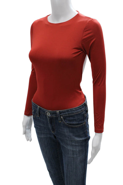 Nonchalant Label Women Bodysuit Red Nylon Round Neck Long Sleeve Size L