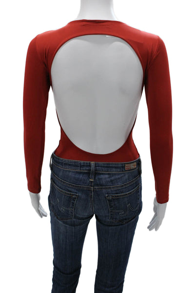 Nonchalant Label Women Bodysuit Red Nylon Round Neck Long Sleeve Size L