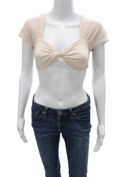 Nonchalant Label Womens Cropped Sweetheart Neckline Nylon Blouse Beige Sz XS