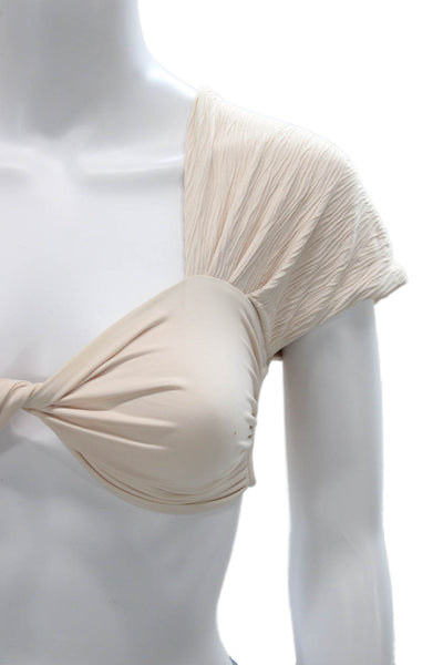 Nonchalant Label Womens Cropped Sweetheart Neckline Nylon Blouse Beige Sz XS
