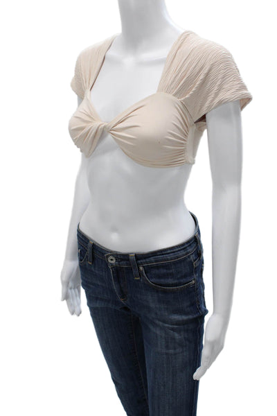 Nonchalant Label Womens Cropped Sweetheart Neckline Nylon Blouse Beige Sz XS