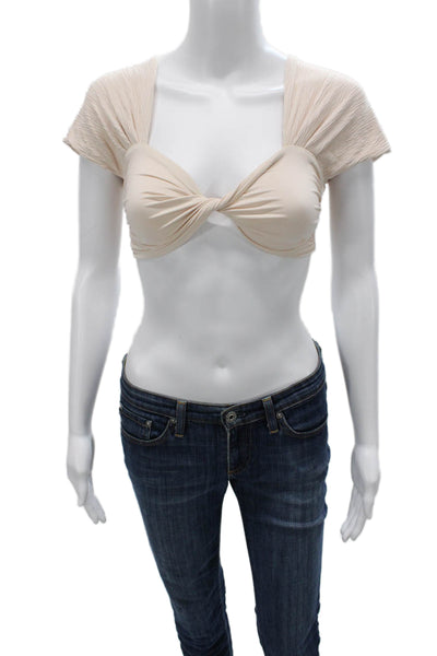 Nonchalant Label Womens Cropped Sweetheart Neckline Nylon Blouse Beige Size XS