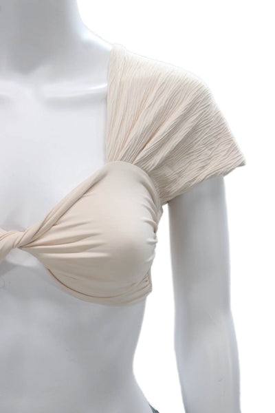 Nonchalant Label Womens Cropped Sweetheart Neckline Nylon Blouse Beige Size XS