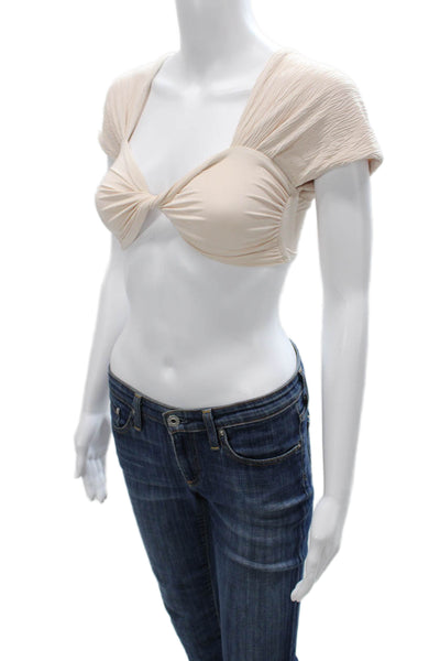 Nonchalant Label Womens Cropped Sweetheart Neckline Nylon Blouse Beige Size XS