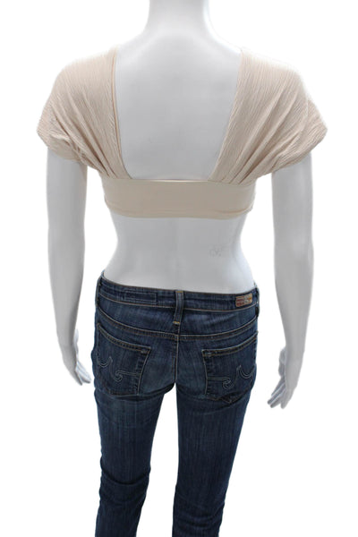 Nonchalant Label Womens Cropped Sweetheart Neckline Nylon Blouse Beige Size XS