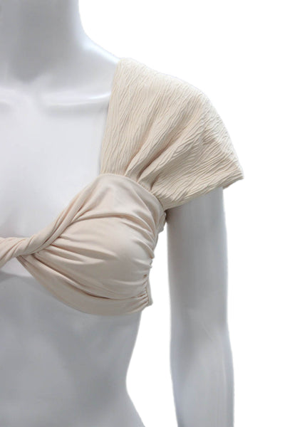 Nonchalant Label Womens Cropped Sweetheart Blouse Beige Short Sleeve Size L