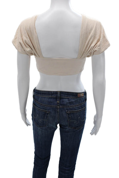 Nonchalant Label Womens Cropped Sweetheart Blouse Beige Short Sleeve Size L