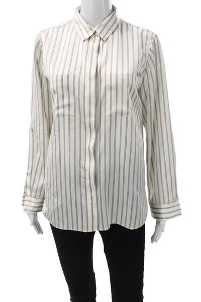 Frame Womens Collared Striped Button-Up Long Sleeve White Size M