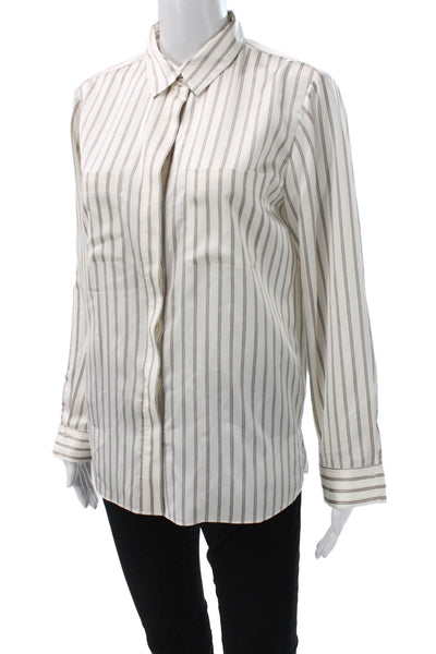 Frame Womens Collared Striped Button-Up Long Sleeve White Size M