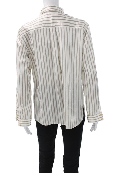 Frame Womens Collared Striped Button-Up Long Sleeve White Size M