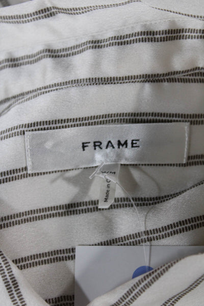 Frame Womens Collared Striped Button-Up Long Sleeve White Size M