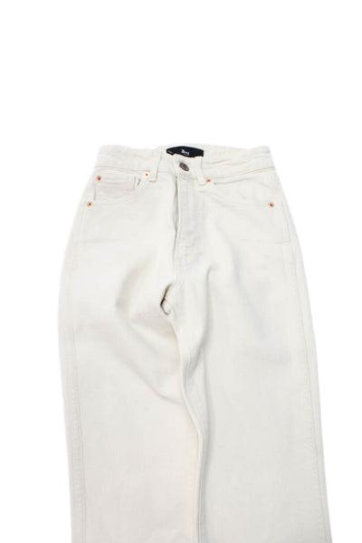 3x1 NYC Womens Ivory Straight Jeans High Rise Button Cotton Blend Size 24