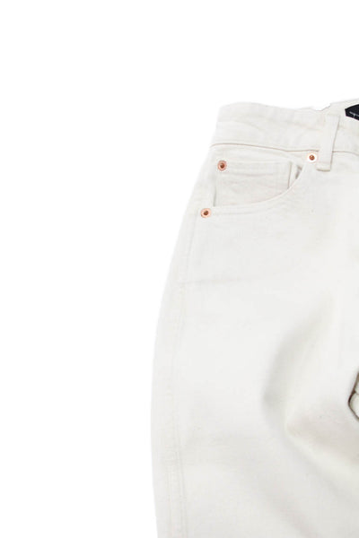 3x1 NYC Womens Ivory Straight Jeans High Rise Button Cotton Blend Size 24