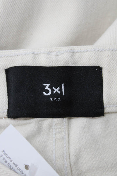 3x1 NYC Womens Ivory Straight Jeans High Rise Button Cotton Blend Size 24