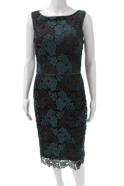 David Meister Women Sheath Dress Black Boat Neck Sleeveless Short Zip Size 6