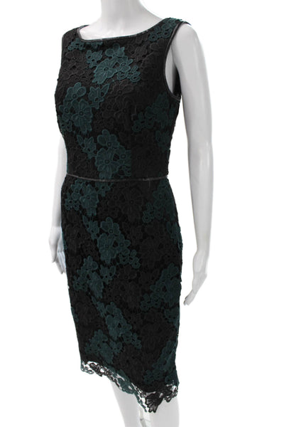 David Meister Women Sheath Dress Black Boat Neck Sleeveless Short Zip Size 6