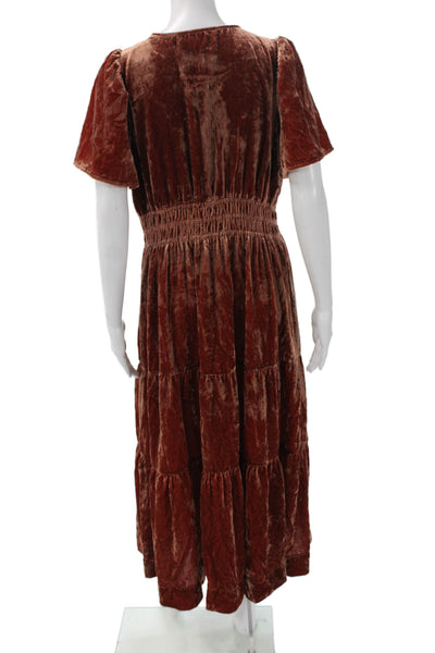 Anthropologie Womens Brown Petite Maxi Dress Short Sleeve Pullover Size L