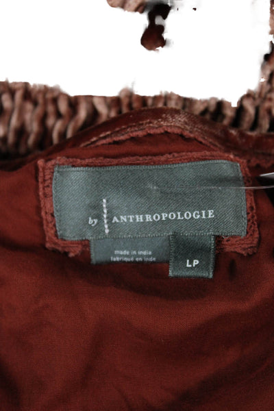 Anthropologie Womens Brown Petite Maxi Dress Short Sleeve Pullover Size L