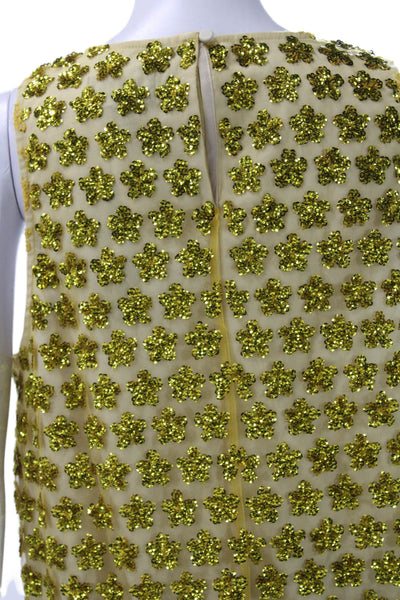 J Crew Women Basic Gold Floral Sleeveless Tank Round Neck Polyester Size M