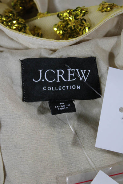 J Crew Women Basic Gold Floral Sleeveless Tank Round Neck Polyester Size M