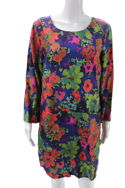 J Crew Women Shift Dress Floral Silk Long Sleeve Multicolor Size 10