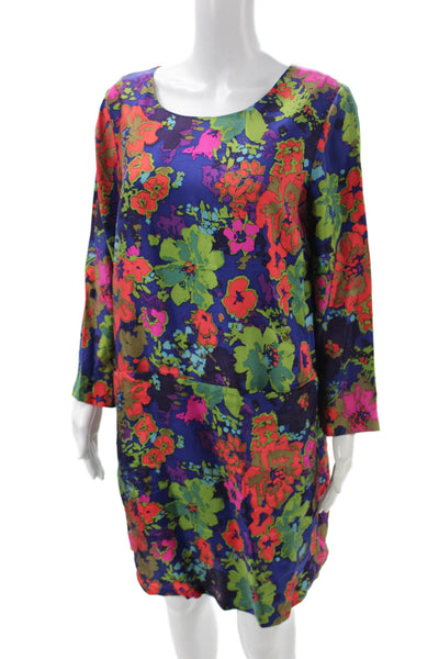 J Crew Women Shift Dress Floral Silk Long Sleeve Multicolor Size 10