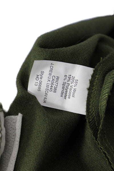 J Crew Women Ankle Pants Green 55% Wool Zip Solid Inseam 28 Size 2