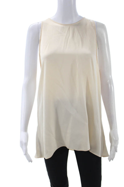 Theory Womens Silk Sleeveless Tunic Tank Beige Round Neck Pullover Size L