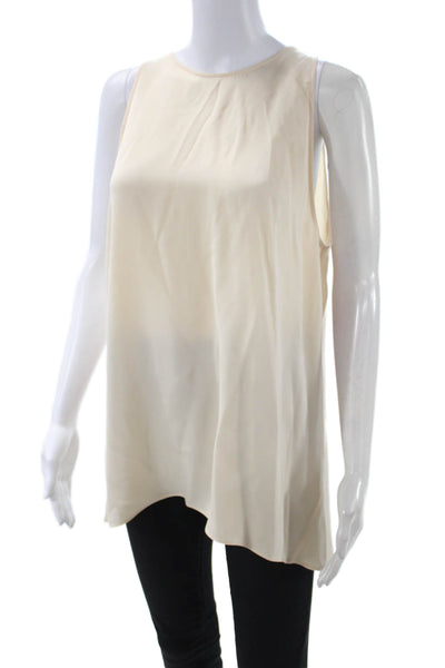 Theory Womens Silk Sleeveless Tunic Tank Beige Round Neck Pullover Size L