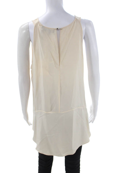 Theory Womens Silk Sleeveless Tunic Tank Beige Round Neck Pullover Size L