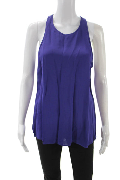 J Crew Womens Basic Sleeveless Tank Purple Viscose Round Neck Button Size 10