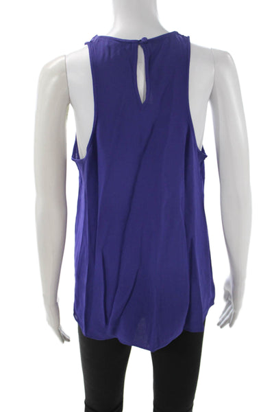 J Crew Womens Basic Sleeveless Tank Purple Viscose Round Neck Button Size 10