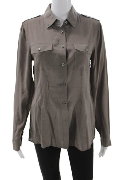 Banana Republic Womens Basic Silk Button-Up Collared Gray Long Sleeve Size 6
