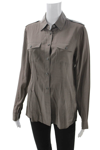 Banana Republic Womens Basic Silk Button-Up Collared Gray Long Sleeve Size 6