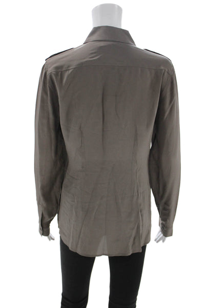 Banana Republic Womens Basic Silk Button-Up Collared Gray Long Sleeve Size 6