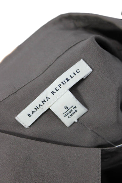 Banana Republic Womens Basic Silk Button-Up Collared Gray Long Sleeve Size 6