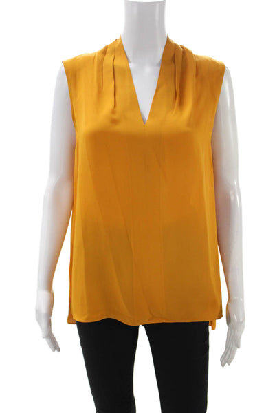 Kobi Halperin Women Silk V-Neck Sleeveless Basic Blouse Yellow Size L