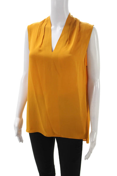 Kobi Halperin Women Silk V-Neck Sleeveless Basic Blouse Yellow Size L