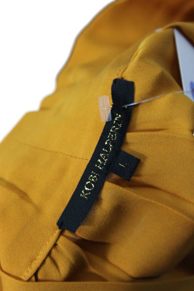 Kobi Halperin Women Silk V-Neck Sleeveless Basic Blouse Yellow Size L