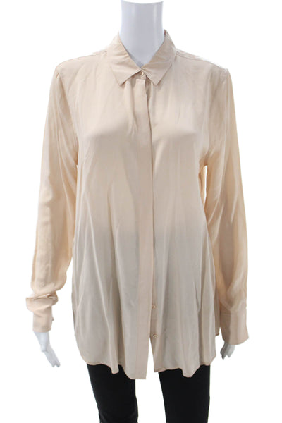 Equipment Femme Womens Silk Tunic Blouse Beige Button Long Sleeve Size M