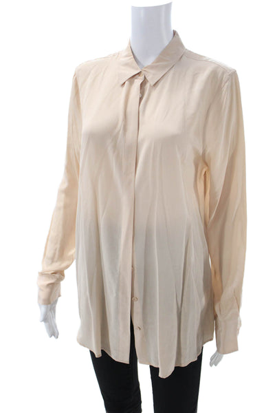 Equipment Femme Womens Silk Tunic Blouse Beige Button Long Sleeve Size M