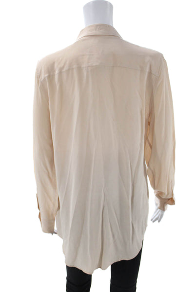 Equipment Femme Womens Silk Tunic Blouse Beige Button Long Sleeve Size M