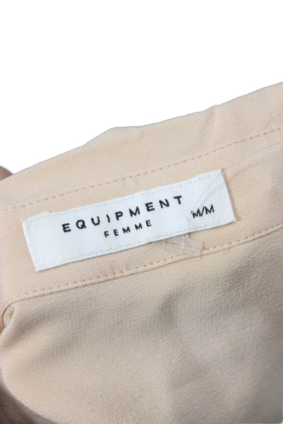 Equipment Femme Womens Silk Tunic Blouse Beige Button Long Sleeve Size M