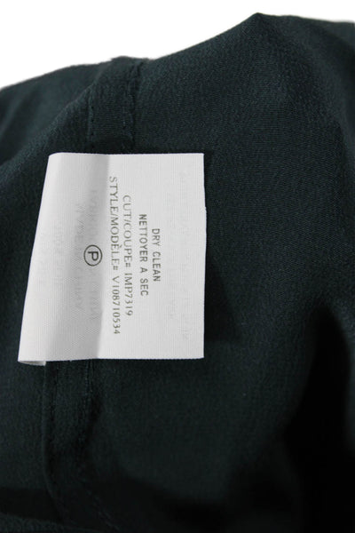 Vince Women Silk Collared Tunic Blouse Green Long Sleeve Button Size 6